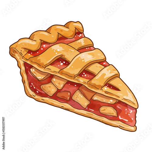 Delicious slice of apple pie with a golden crust, a classic dessert, sweet treat, isolated on white