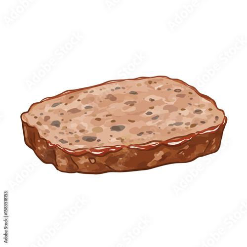 Delicious slice of homemade meatloaf with a savory glaze, perfect for a hearty meal illustration