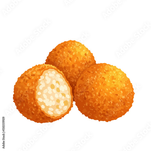 Delicious golden fried arancini balls, crispy Italian rice balls, appetizer, isolated on white backg