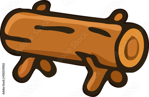 Cartoon illustration of a brown log, rustic, simple, with small stubby legs.