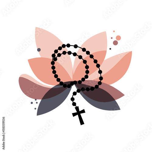 Rosary with cross designed over abstract flower background  
