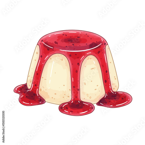 Delicious panna cotta dessert with strawberry sauce illustration isolated on white background