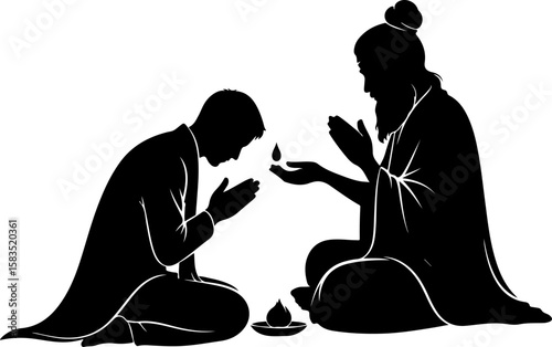 Guru Purnima Blessings – Spiritual Guru Offering Wisdom to Devoted Disciple in Sacred Ceremony