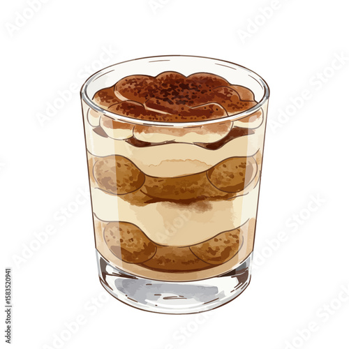 Delicious tiramisu dessert in a glass, Italian classic sweet treat, coffee flavored food