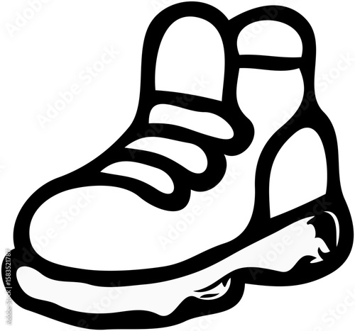 Black and white illustration of a hiking boot.