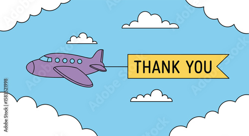 An airplane flying through the sky carrying a thank you banner to express gratitude