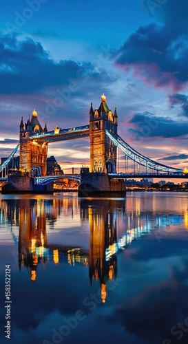 London Tower Bridge At Dusk Scenic View Reflecting On The Thames River