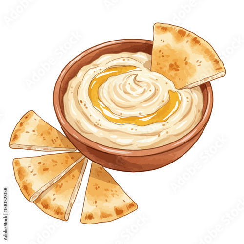 Delicious homemade hummus with pita bread, Mediterranean food, healthy snack, dip, appetizer, vegan 