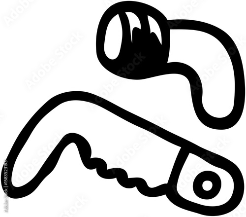 Simple black and white illustration of a hand saw and a handle attachment.