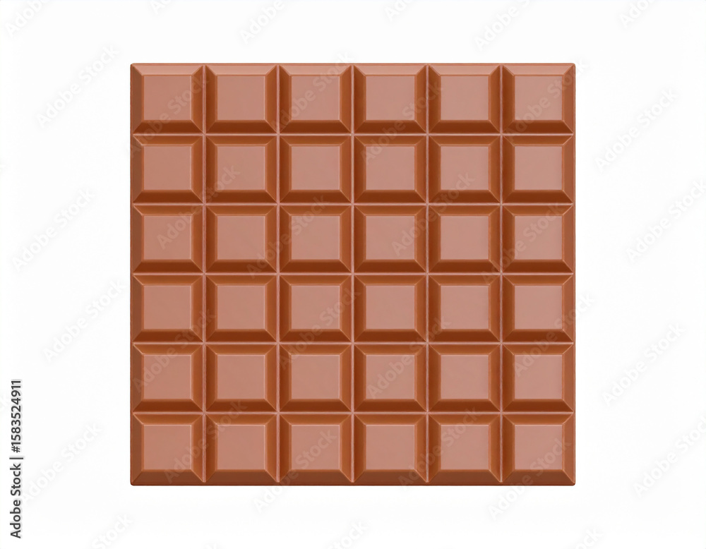 Fototapeta premium A high angle view of a delicious milk chocolate bar featuring a square grid isolated on white background
