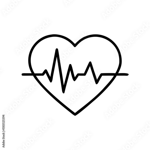 Heartbeat line in black and white inside a heart shape icon  