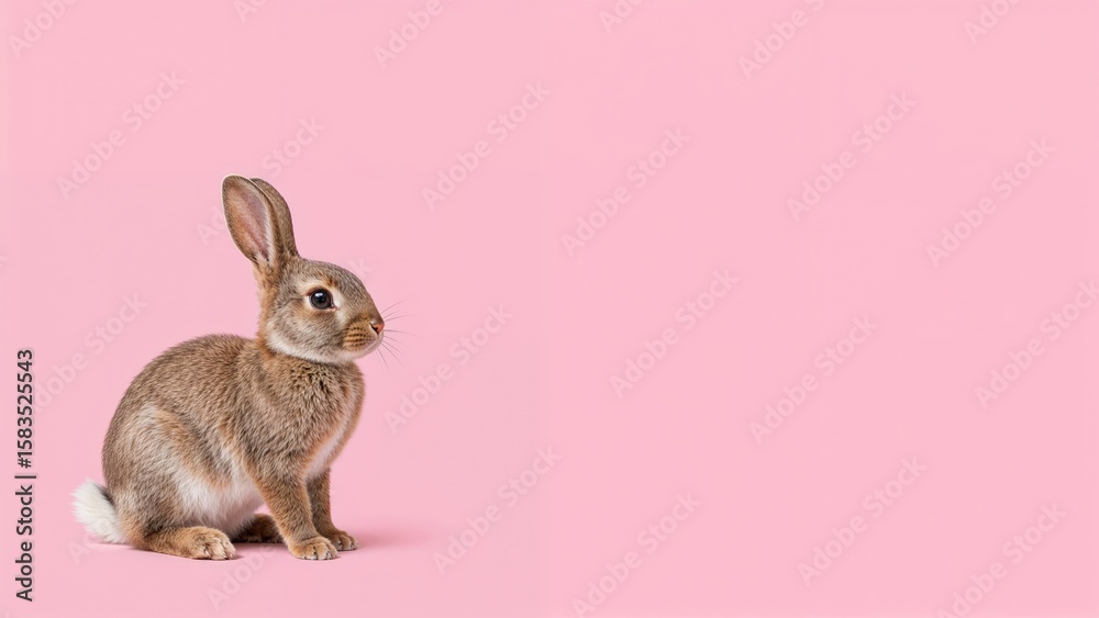 Obraz premium Charming fluffy-tailed bunny set on a vivid pink background for Easter celebration