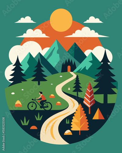 The surrounding wilderness offers endless opportunities for hiking bike riding and other outdoor activities perfect for unwinding after a long day of work.. Vector illustration