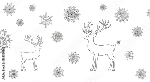 Festive winter reindeer and snowflakes pattern for holiday celebration decorations