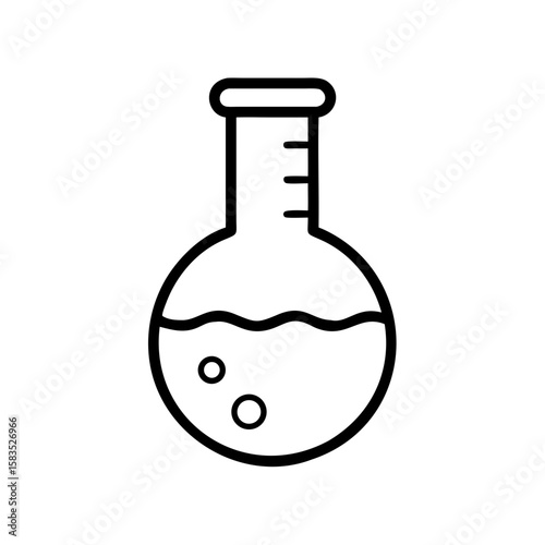 Laboratory flask icon with liquid and bubbles in minimalist style