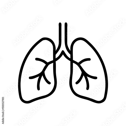 Outline of human lungs represented in minimalist black line art  