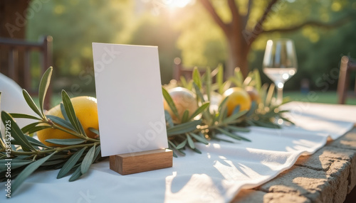 Wallpaper Mural Menu mockup. Outdoor table menu mockup with olive branch decoration Torontodigital.ca