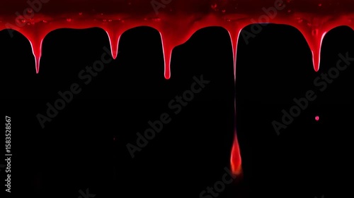 Blood Dripping Effect with Red Liquid Against Black Background, Horror and Spooky Visuals