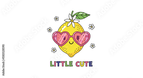 Adorable sun kissed lemon character wearing stylish heart shaped sunglasses enjoying a sunny day