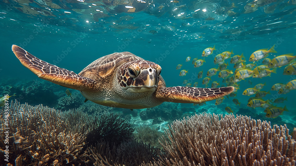 Fototapeta premium sea turtle swimming in under ocean