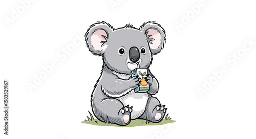 Cute cartoon koala enjoying a refreshing beverage on a sunny day adorable australian animal art
