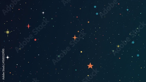 Colorful star-themed modern abstract illustration set against a green and dark blue vertical backdrop. Stylish design for marketing use.