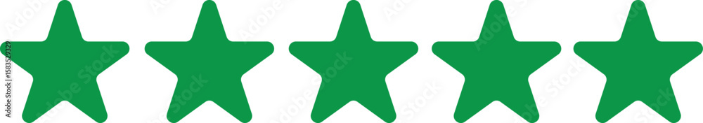 Obraz premium Five green stars in a row representing excellent customer satisfaction and high quality