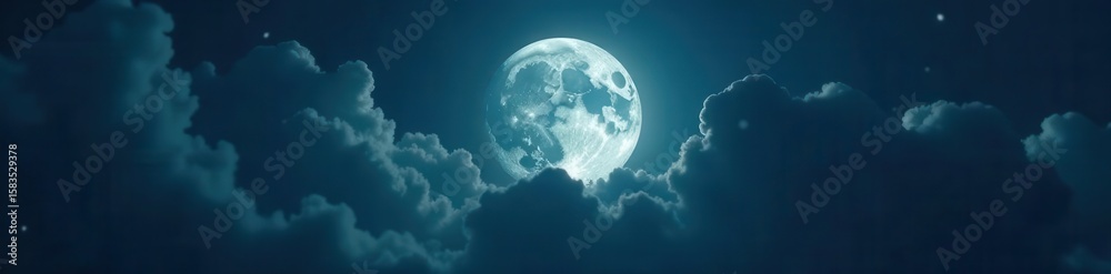 Obraz premium Full moon's eerie glow peeks through heavy, storm clouds , backdrop, horror, moonlight