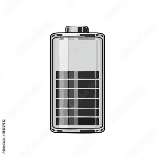 Low battery icon, minimal charge level on black background, energy symbol, vector illustration