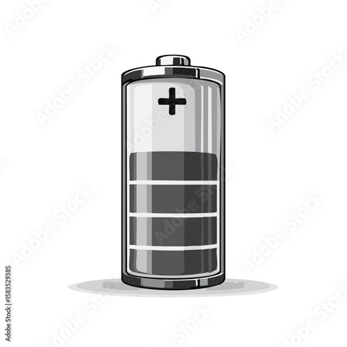 Battery icon indicating low charge level; energy concept symbol in grayscale