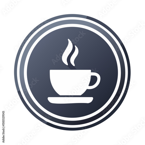 Steaming Coffee Cup Icon on Button Design