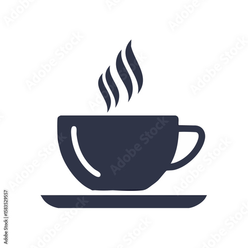 Dark Blue Coffee Cup Icon on a Black Background, Hot Drink Silhouette