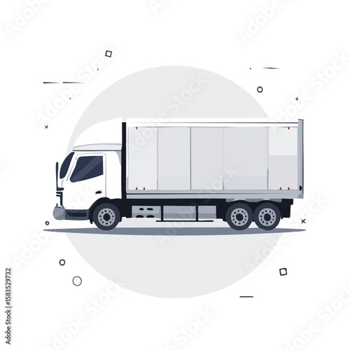 Isolated black and white delivery truck moving goods for commercial transport services background with copy space.