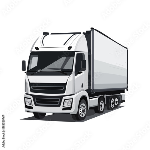 White truck with trailer. Modern commercial vehicle for cargo transport. Vector Illustration for logistics and delivery services.