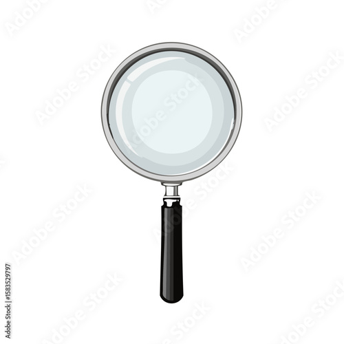 Magnifying glass illustration with silver rim and black handle on a dark backdrop