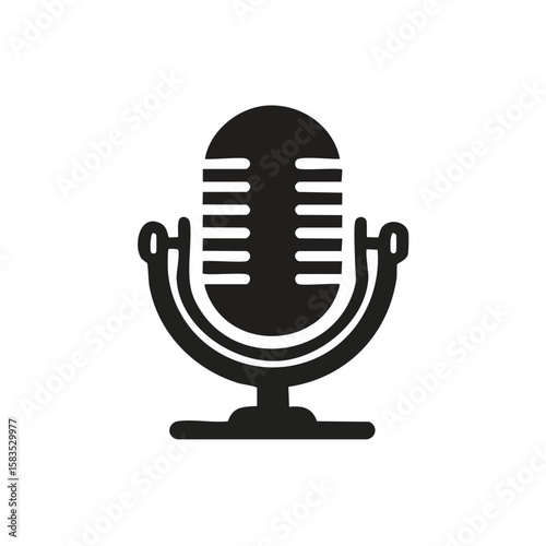 Minimalist Microphone Illustration Classic Radio Audio Recording Equipment Black Background Podcasting Performance