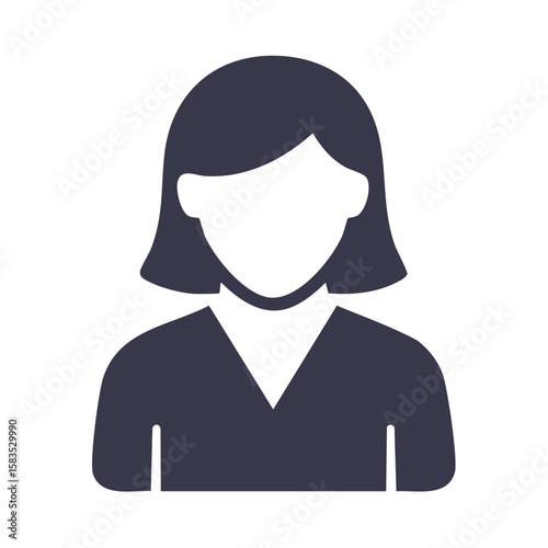 Female avatar icon illustration Faceless business woman with bob haircut simple modern flat graphic Minimal vector silhouette figure