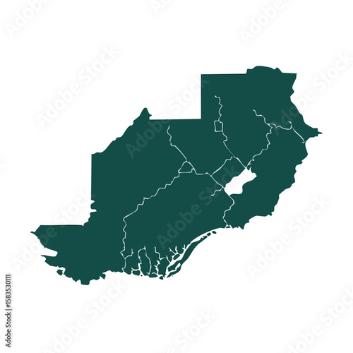 Abstract Map of Geographical Area with River Network and Lake on Black Background
