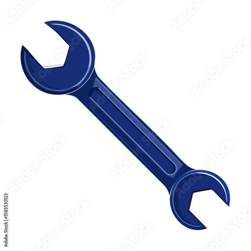Blue Open End Wrench Tool on Black Background Repair Construction Maintenance Illustration Adjustable Spanner Equipment Hardware