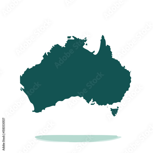Australia Teal Silhouette with Reflective Shadow on Black Background Geography and Cartography