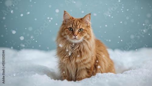 Sweet ruby-colored pet enjoying the cold snow