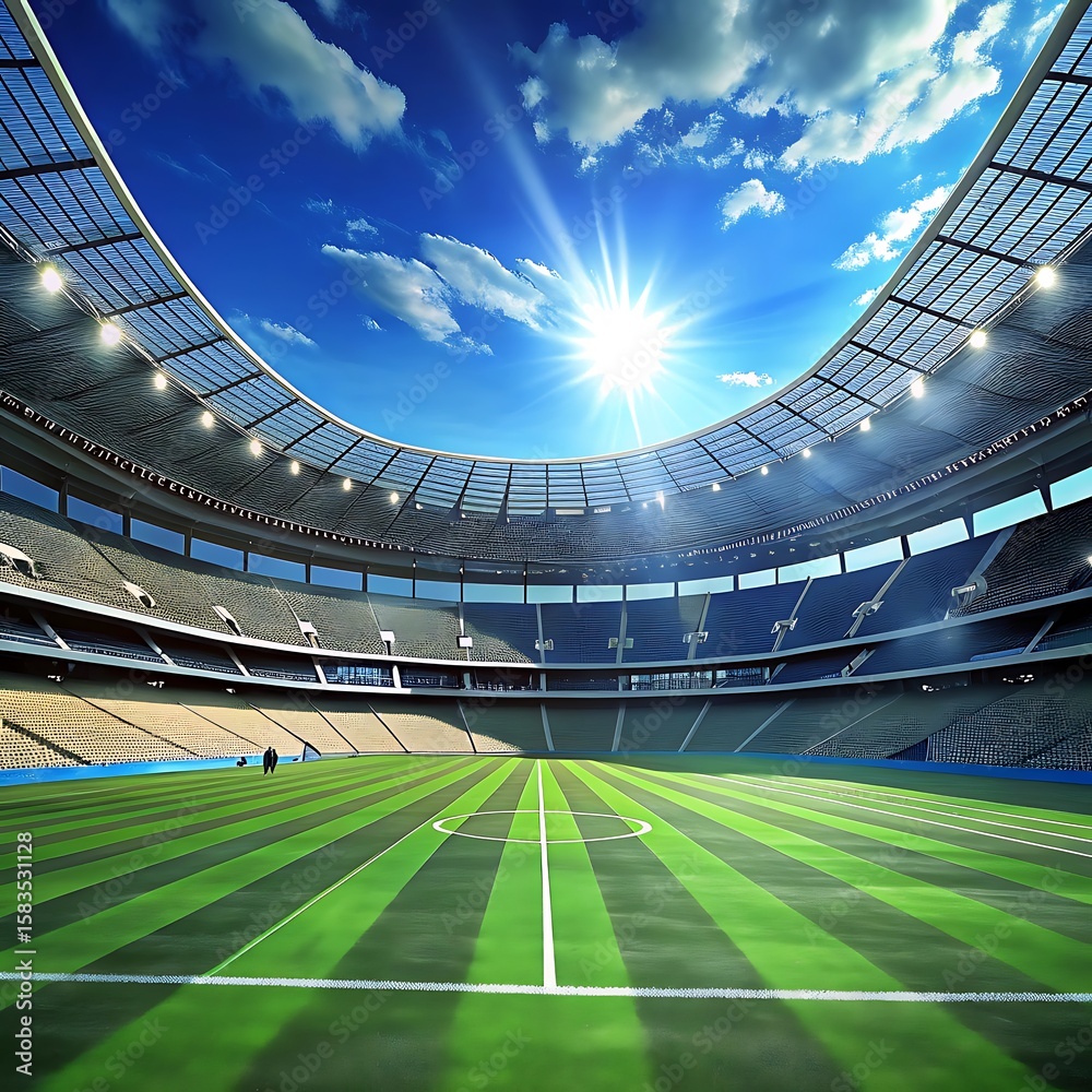Obraz premium Bright sunny day in modern football stadium