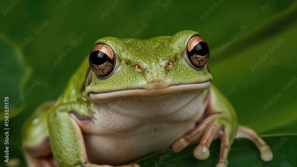 Obraz premium Green tree frog (Litoria infrafrenata) with distinctive white lips in close-up
