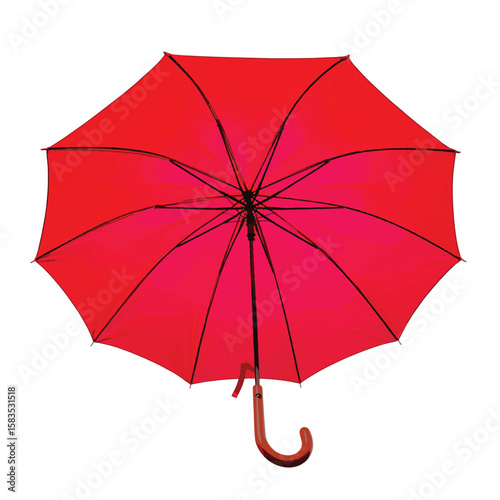A colorful open umbrella offers isolated protection from the weather, a single object with a handle