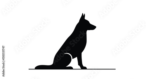 Loyal canine companion sitting alertly a silhouette of a dog in profile view on white background
