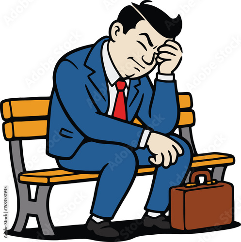 depressed office worker sitting on bench