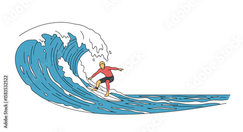 Athlete rides massive crashing ocean wave while surfing skillfully on board