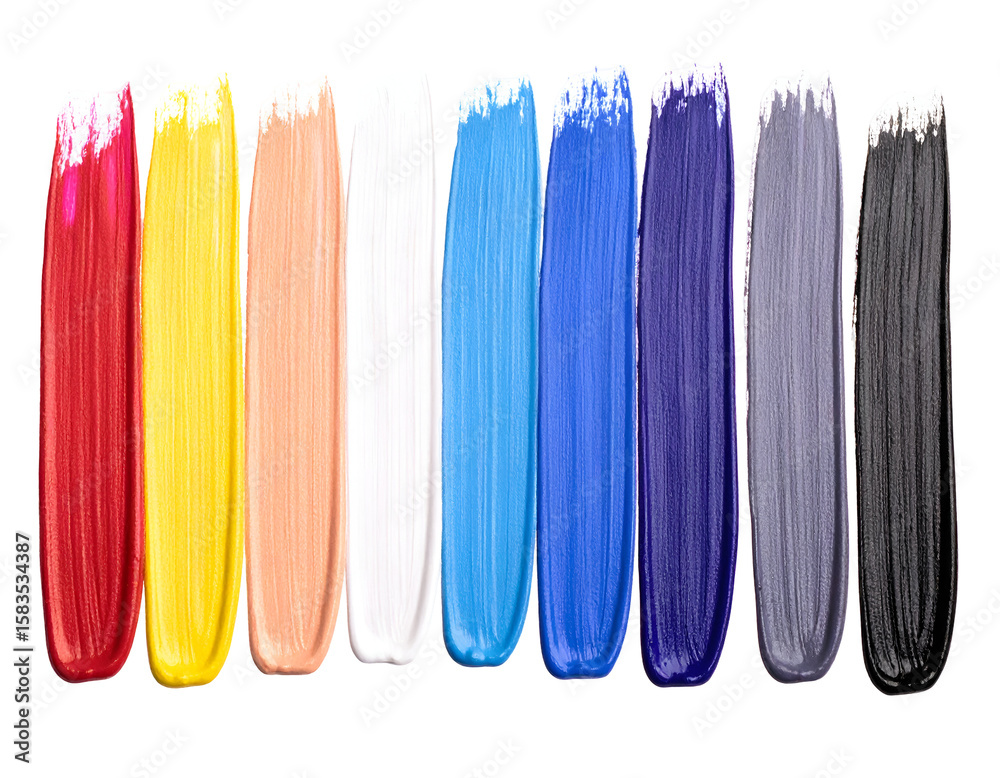 Fototapeta premium A vibrant spectrum of thick, textured paint strokes showcases a rich palette of artistic colors.