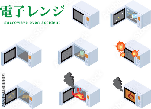 電子レンジのトラブルのイラストセット