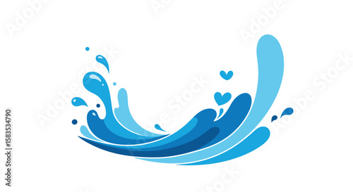 Vibrant blue water splash waves with hearts motion graphics
